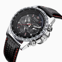 MEGIR Black/silver Leather Watch